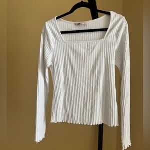 SO White Ribbed Long Sleeve Blouse